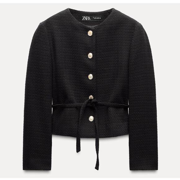Zara Jackets & Blazers - Zara Structured Blazer Lady Jacket Small Black Belted Gold Buttons Preppy Trendy